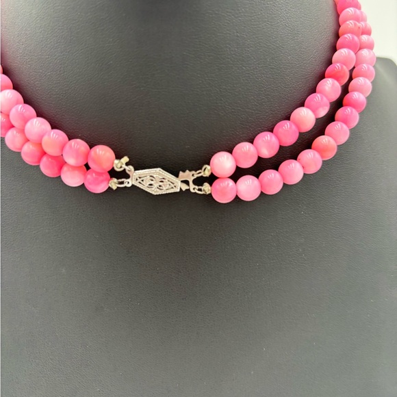 #245. Pink Quartz two strand chocker with vintage stainless steel clasp. - Picture 3 of 4